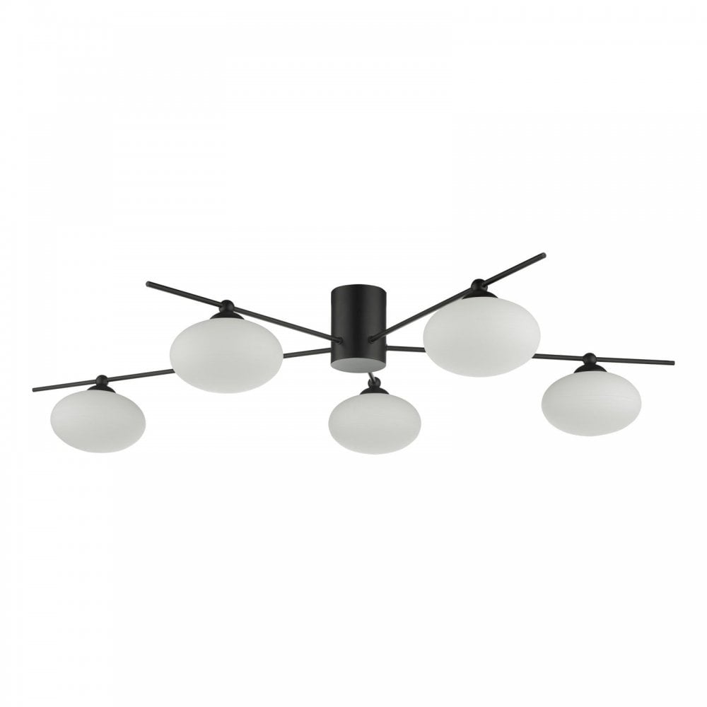 Jasper Matt Black 5 Light Semi Flush Fitting