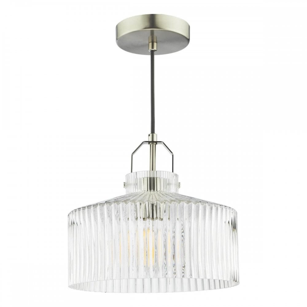 Lenka Satin Nickel & Ribbed Glass Pendant