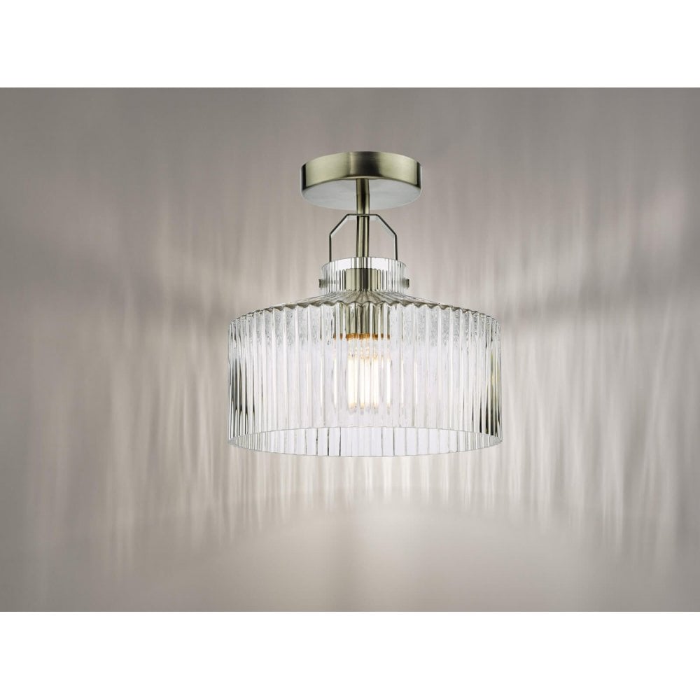 Lenka Satin Nickel Semi Flush Fitting with Ribbed Glass