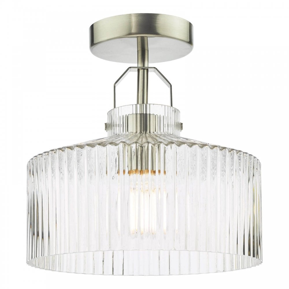 Lenka Satin Nickel Semi Flush Fitting with Ribbed Glass