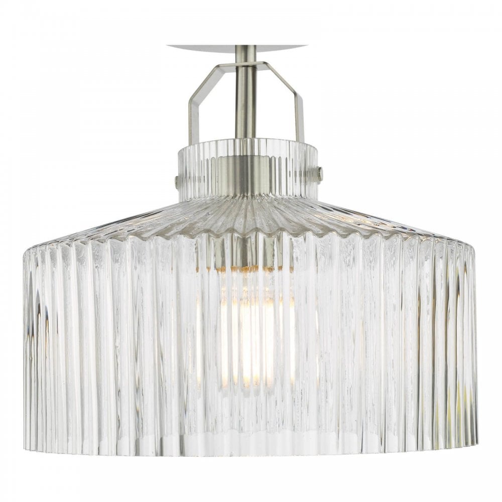 Lenka Satin Nickel Semi Flush Fitting with Ribbed Glass