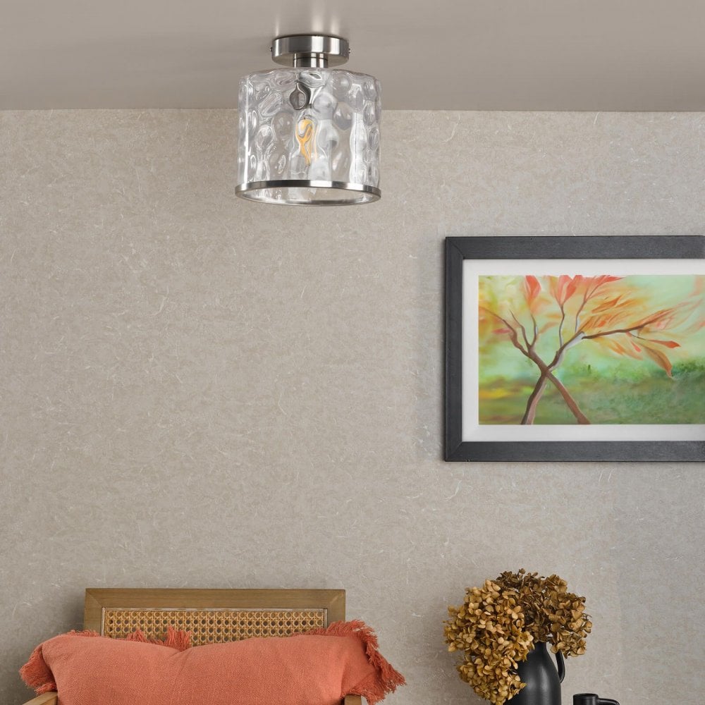 Olsen Semi Flush in Satin Chrome & Glass