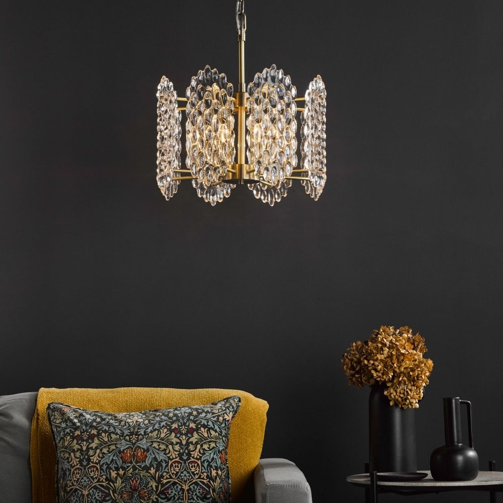 Porthos 8 Light Antique Brass & Glass Chandelier