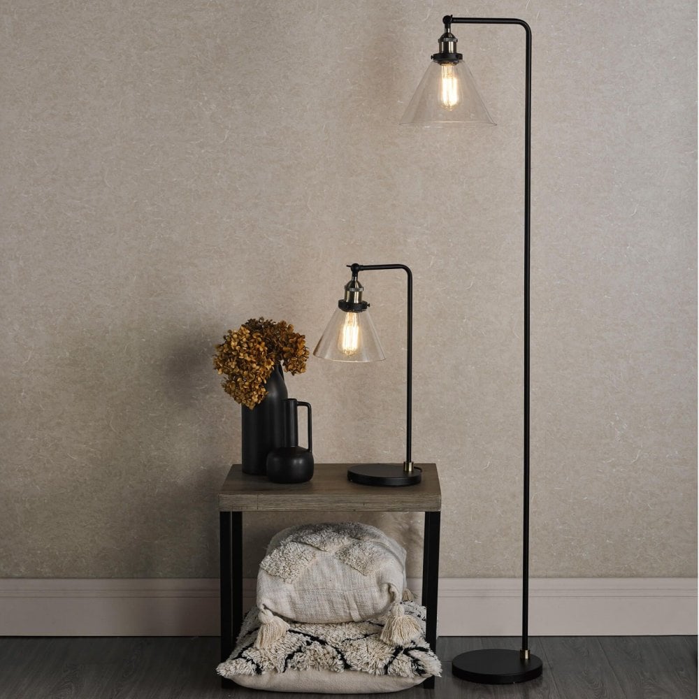 Ray Antique Brass & Glass Floor Lamp