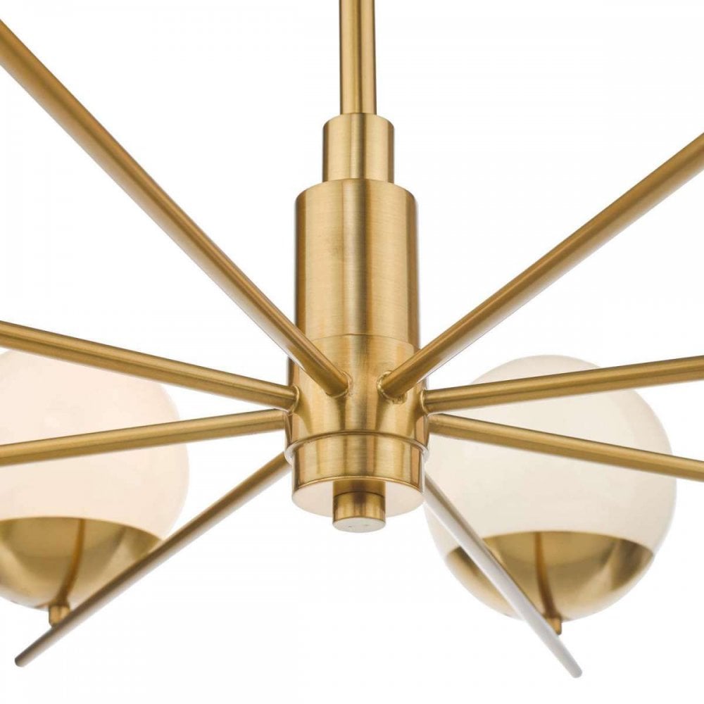 Bombazine 8 Light Pendant in Natural Brass C/W Opal Shades