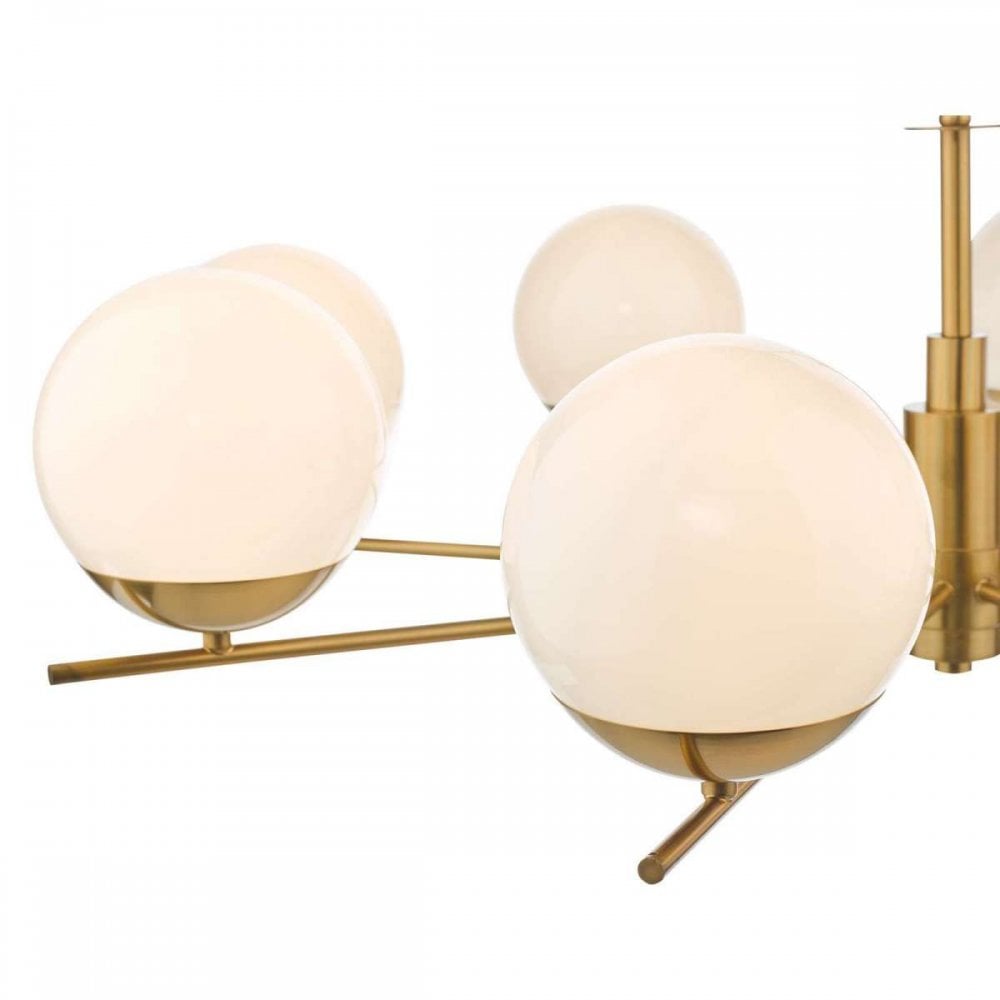 Bombazine 8 Light Pendant in Natural Brass C/W Opal Shades