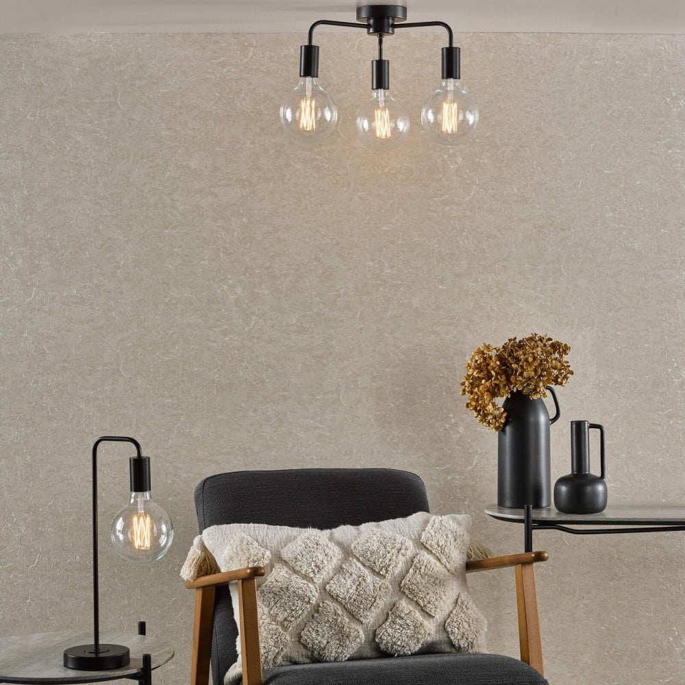 Dena 3 Light Semi Flush Fitting in Matt Black