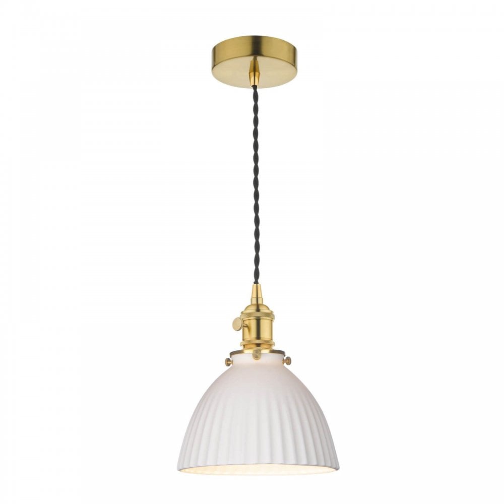 Hadano Natural Brass Pendant with Shallow Ceramic Shade