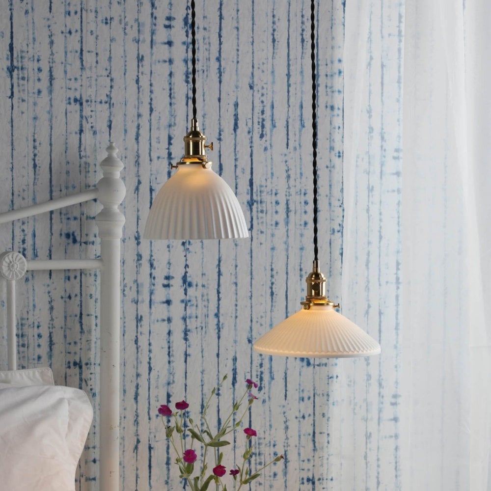 Hadano Natural Brass Pendant with Shallow Ceramic Shade