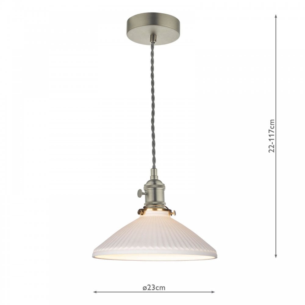 Hadano Antique Chrome Pendant with Shallow Ceramic Shade