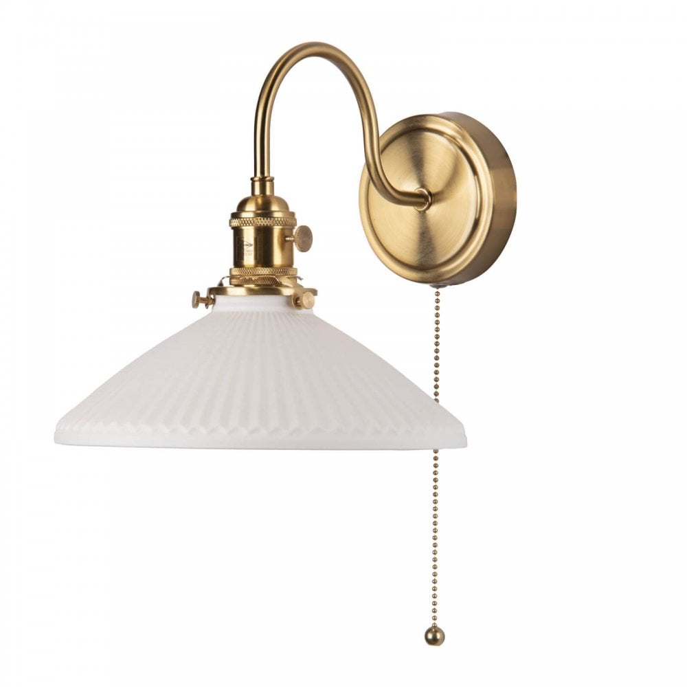 Hadano Natural Brass Wall Light with Shallow Ceramic Shade