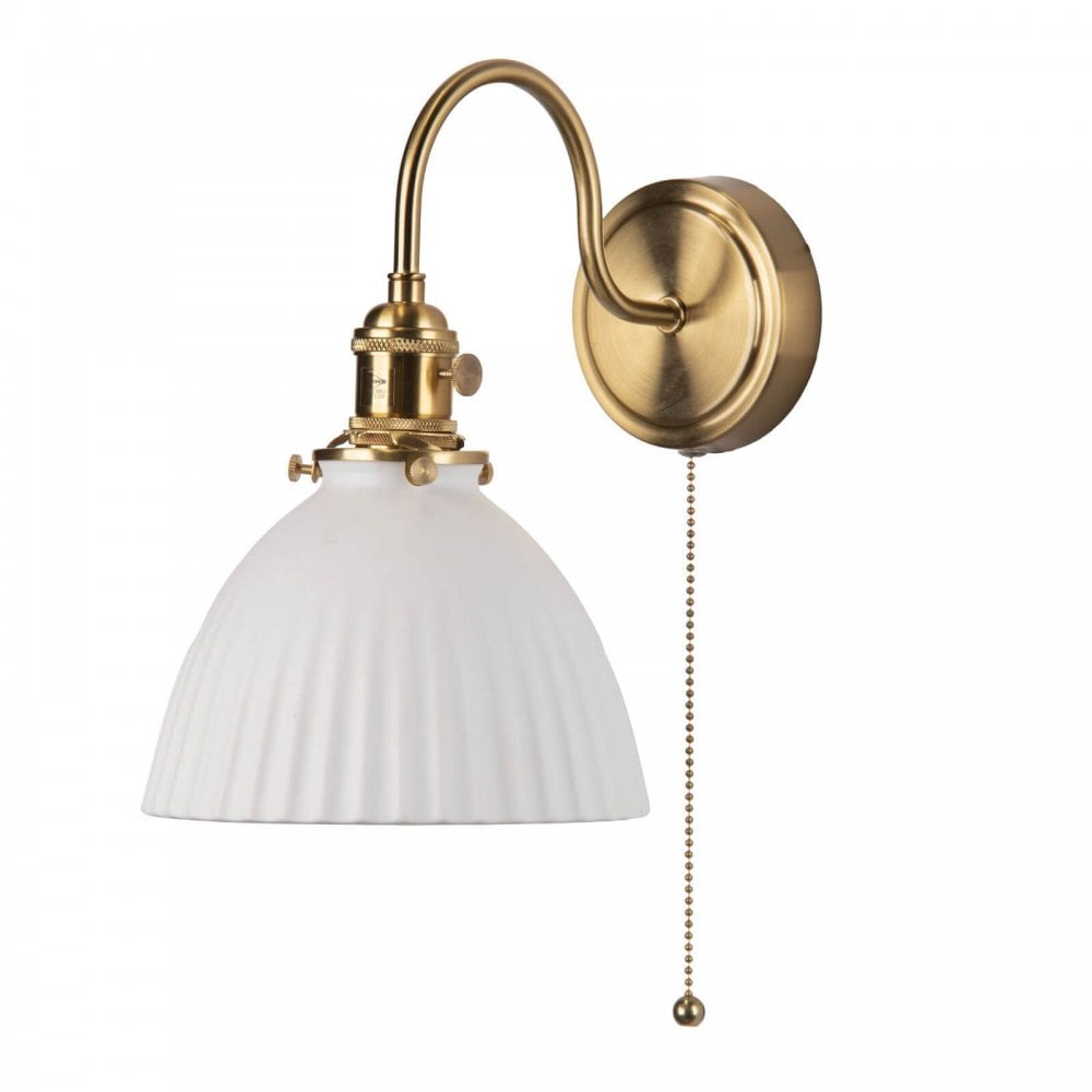 Hadano Natural Brass Wall Light with Domed Ceramic Shade