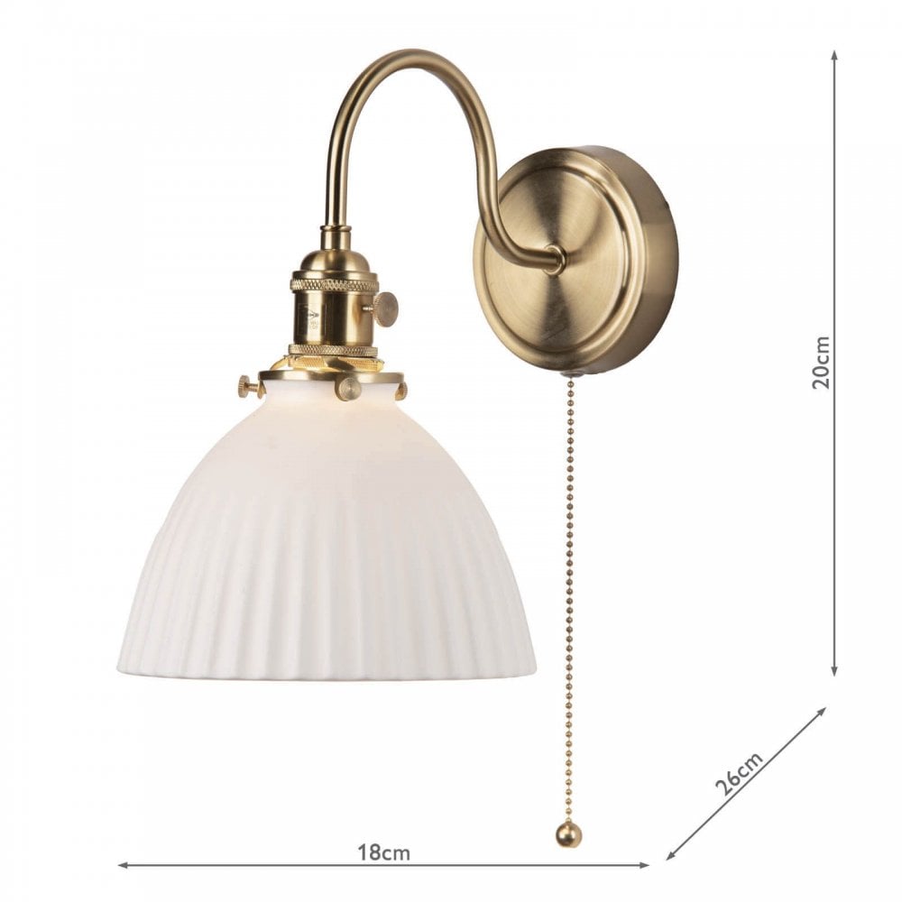 Hadano Natural Brass Wall Light with Domed Ceramic Shade