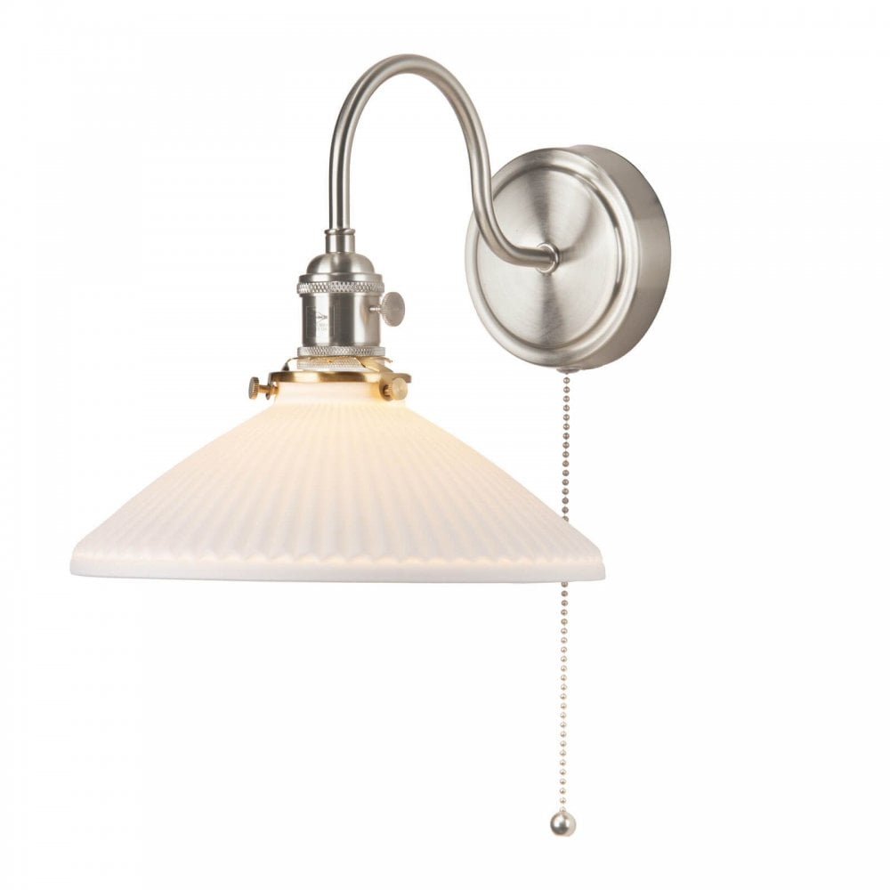 Hadano Antique Chrome Wall Light with Shallow Ceramic Shade