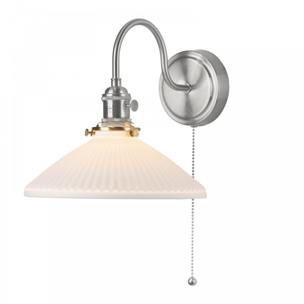 Hadano Antique Chrome Wall Light with Shallow Ceramic Shade