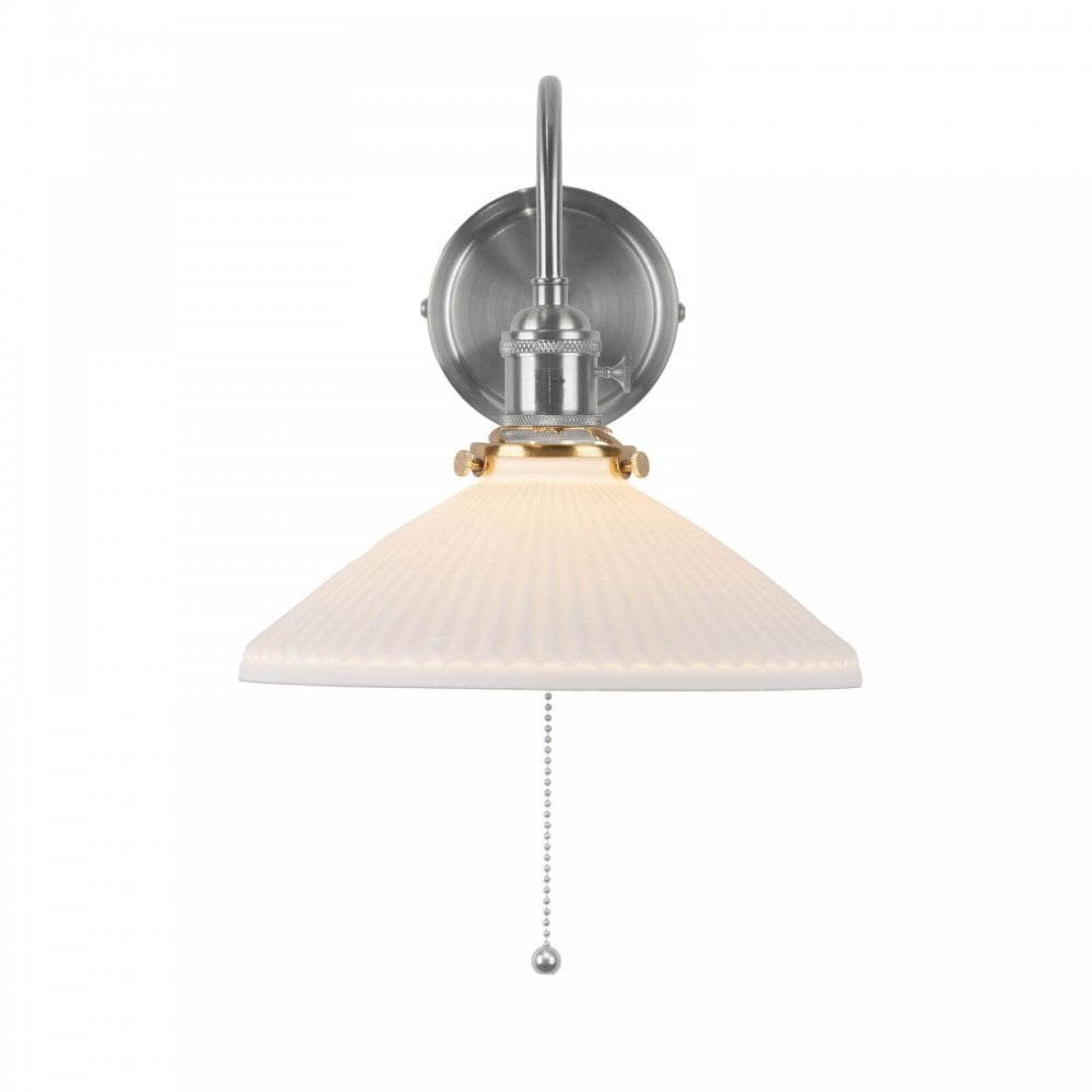 Hadano Antique Chrome Wall Light with Shallow Ceramic Shade