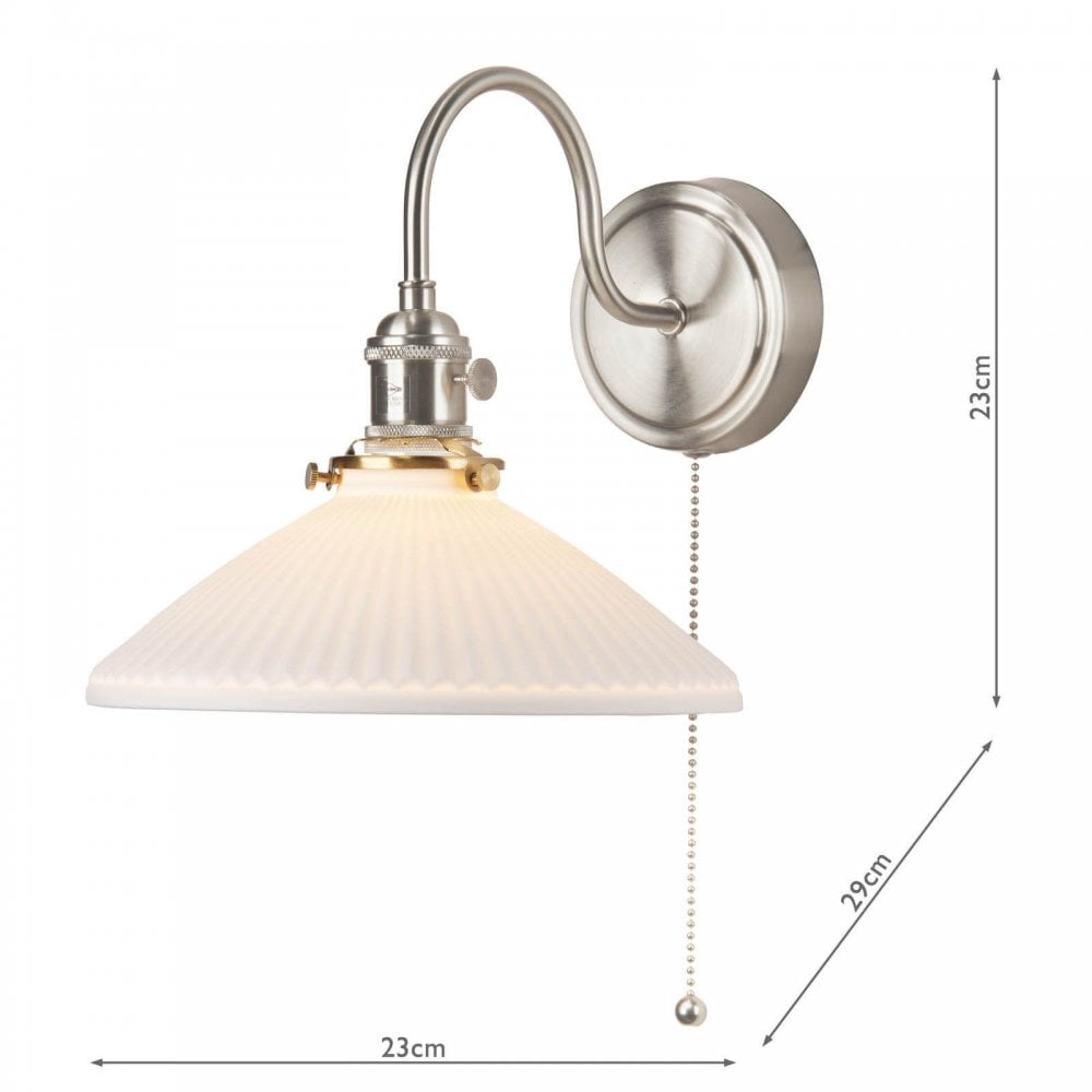 Hadano Antique Chrome Wall Light with Shallow Ceramic Shade