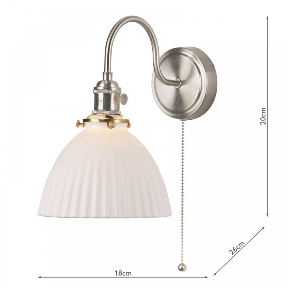 Hadano Antique Chrome Wall Light with Domed Ceramic Shade