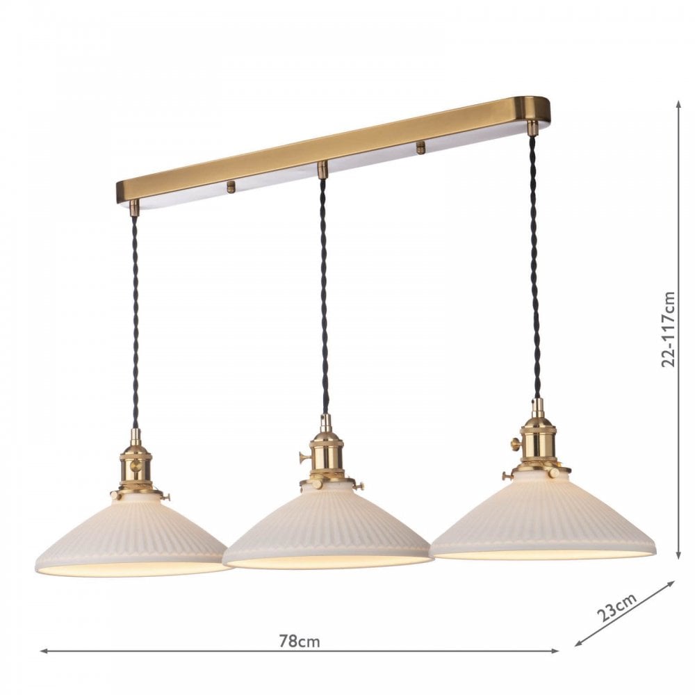 Hadano 3 Light Natural Brass Bar with Ceramic Shallow Shades