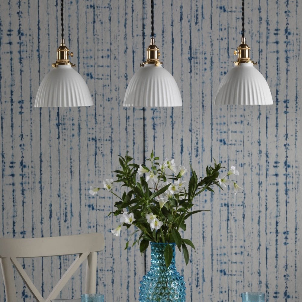 Hadano 3 Light Natural Brass Bar with Ceramic Domed Shades