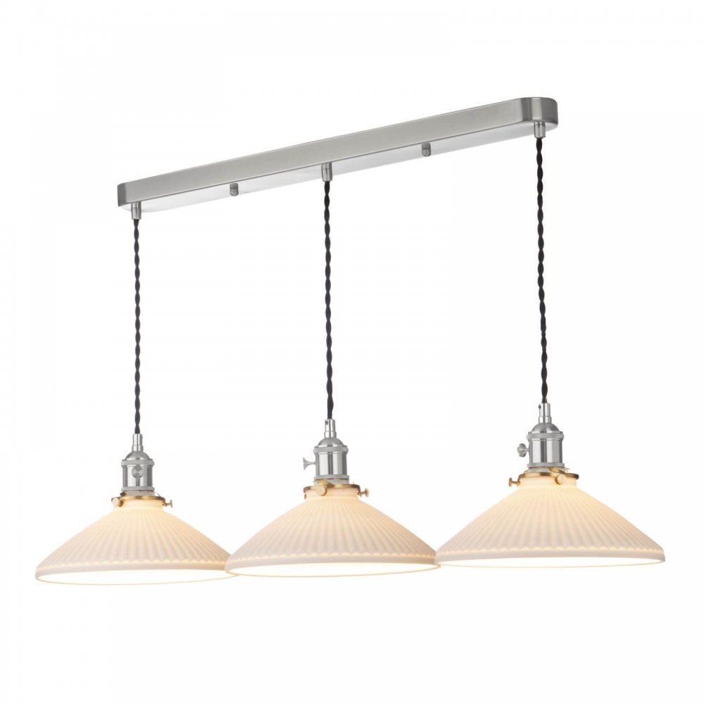 Hadano 3 Light Antique Chrome Bar with Ceramic Shallow Shades