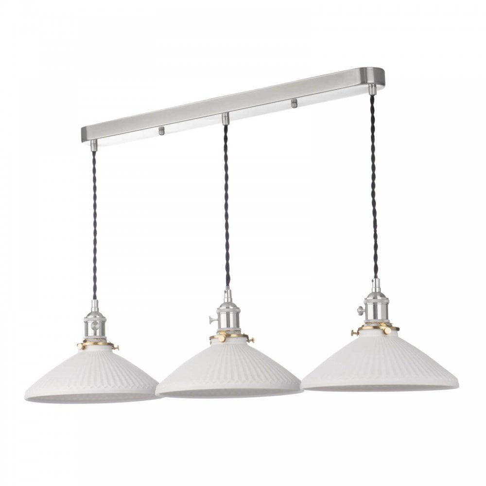Hadano 3 Light Antique Chrome Bar with Ceramic Shallow Shades