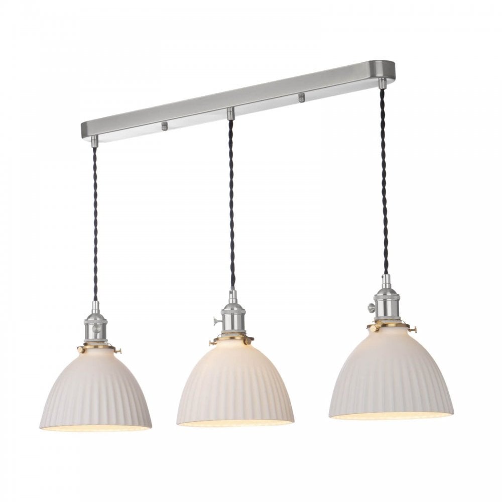 Hadano 3 Light Antique Chrome Bar with Ceramic Domed Shades