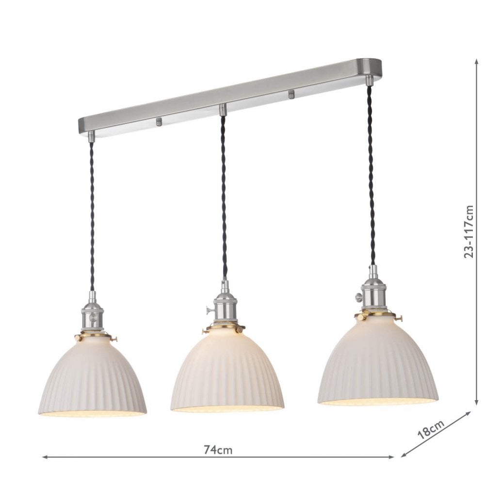 Hadano 3 Light Antique Chrome Bar with Ceramic Domed Shades