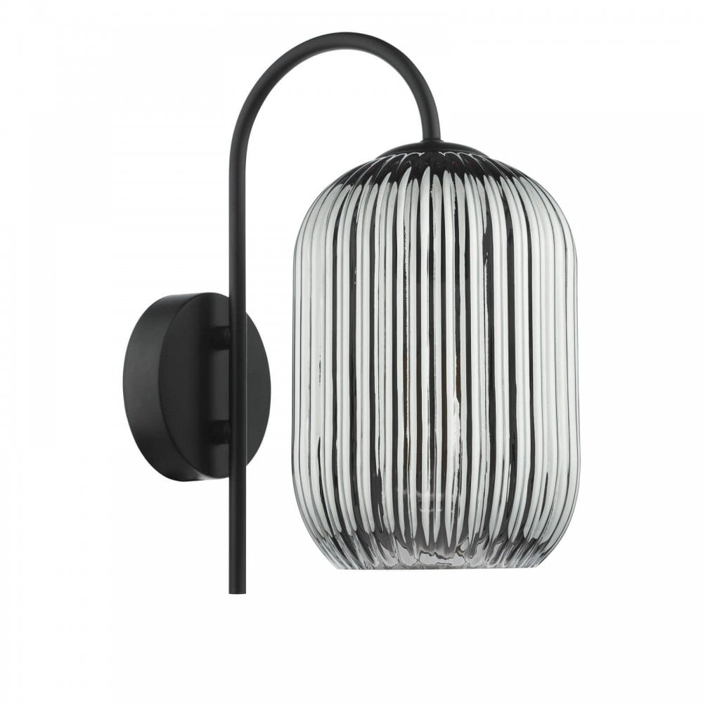 Idra Matt Black Wall Light C/W Smoked Ribbed Shade