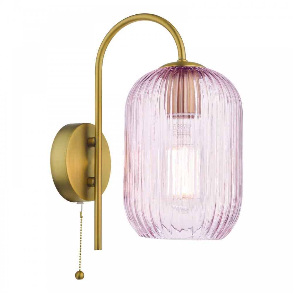 Idra Ages Bronze Wall Light C/W Pink Ribbed Shade