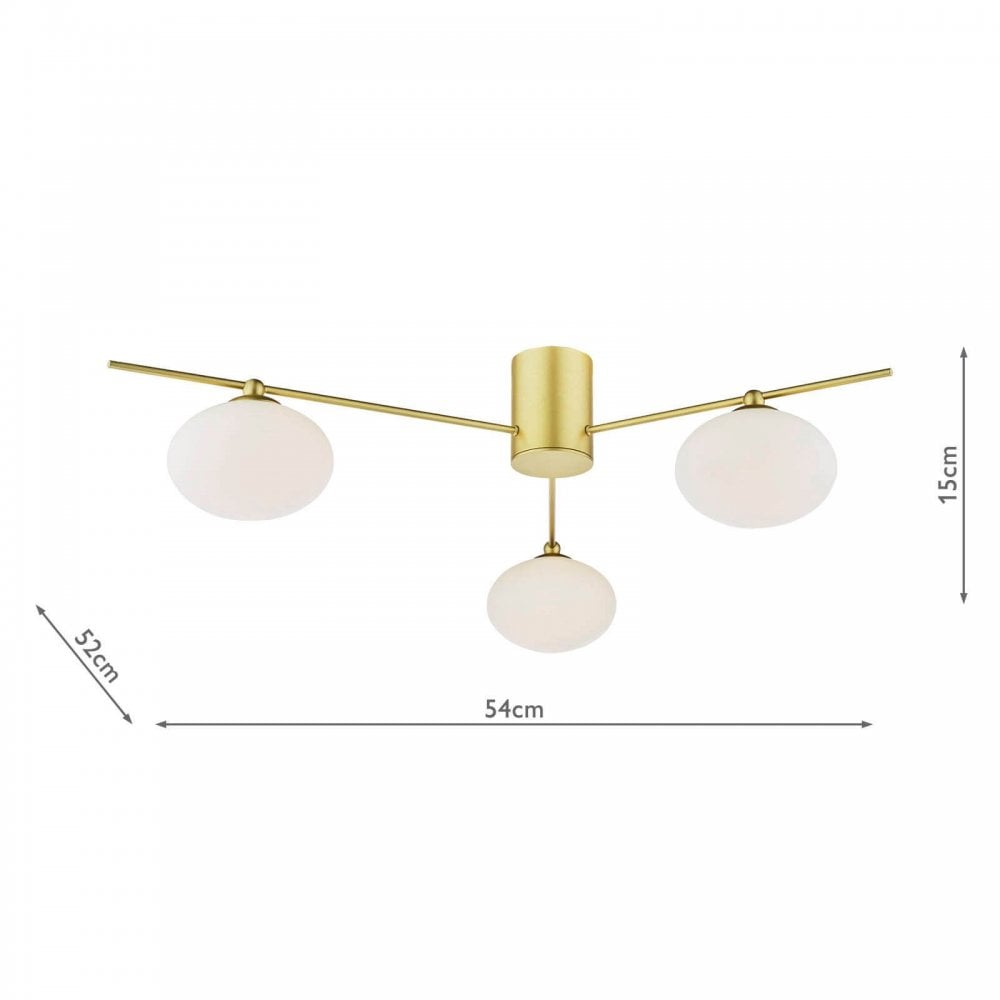 Jasper Satin Gold 3 Light Semi Flush Fitting