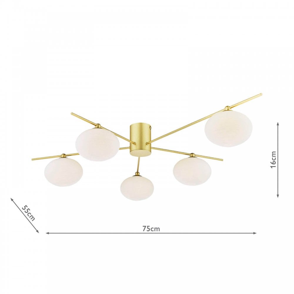 Jasper Satin Gold 5 Light Semi Flush Fitting