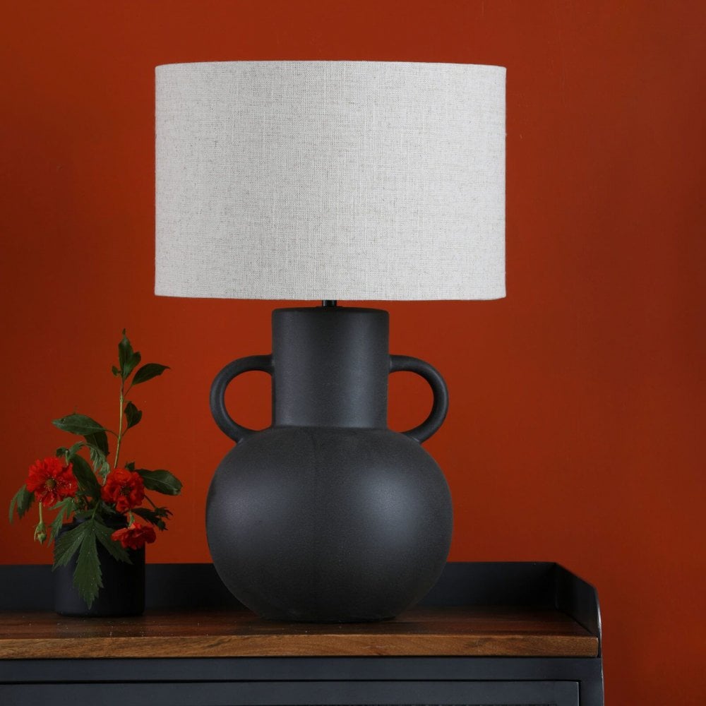 Urn Black Ceramic Table Lamp C/W Shade