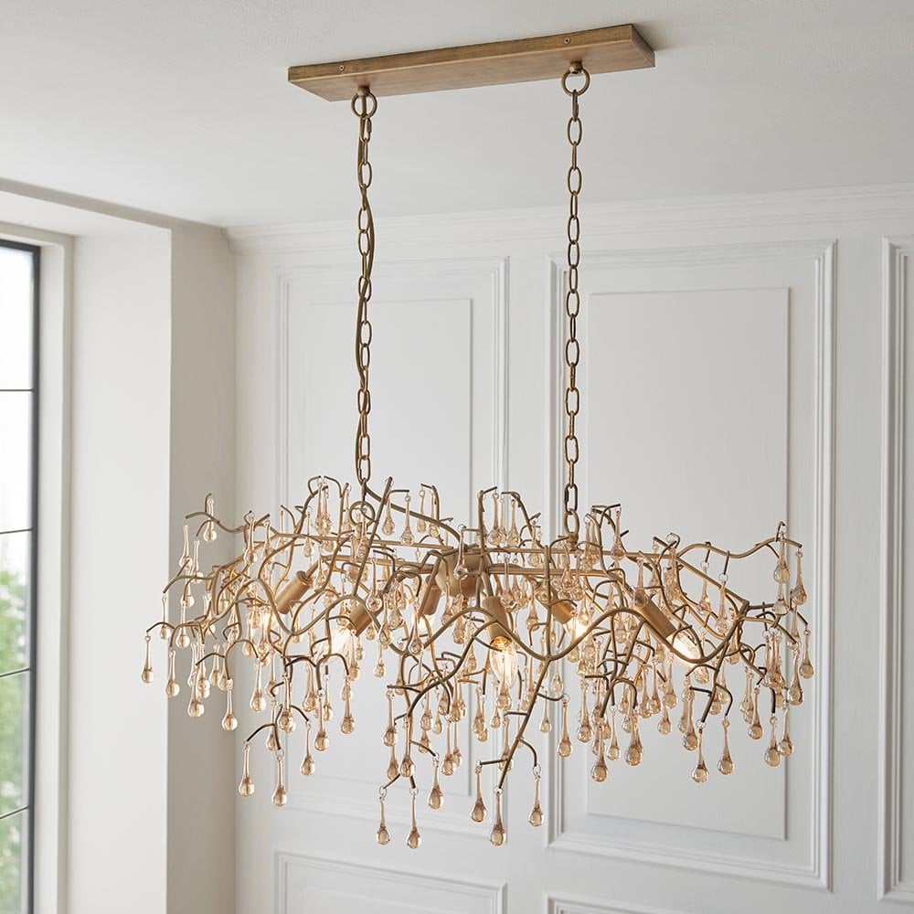 Colin Aged Gold Linear Chandelier with Champagne Glass