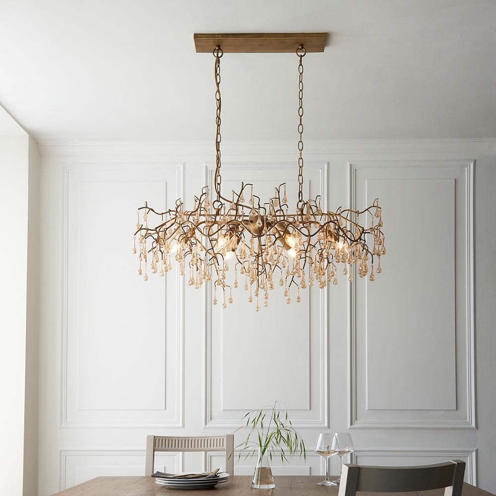 Colin Aged Gold Linear Chandelier with Champagne Glass