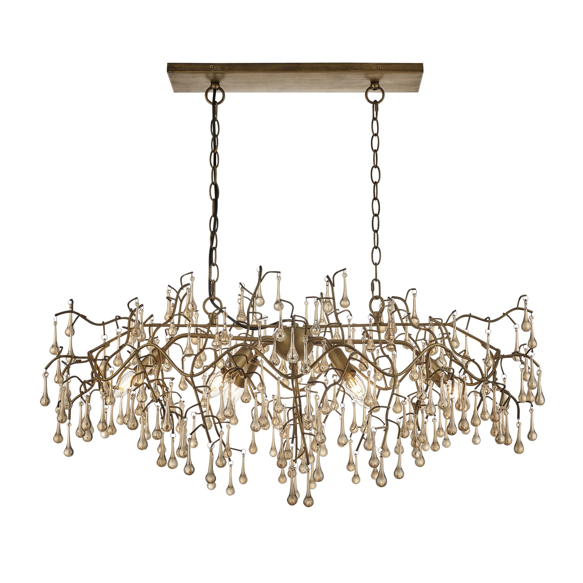 Colin Aged Gold Linear Chandelier with Champagne Glass