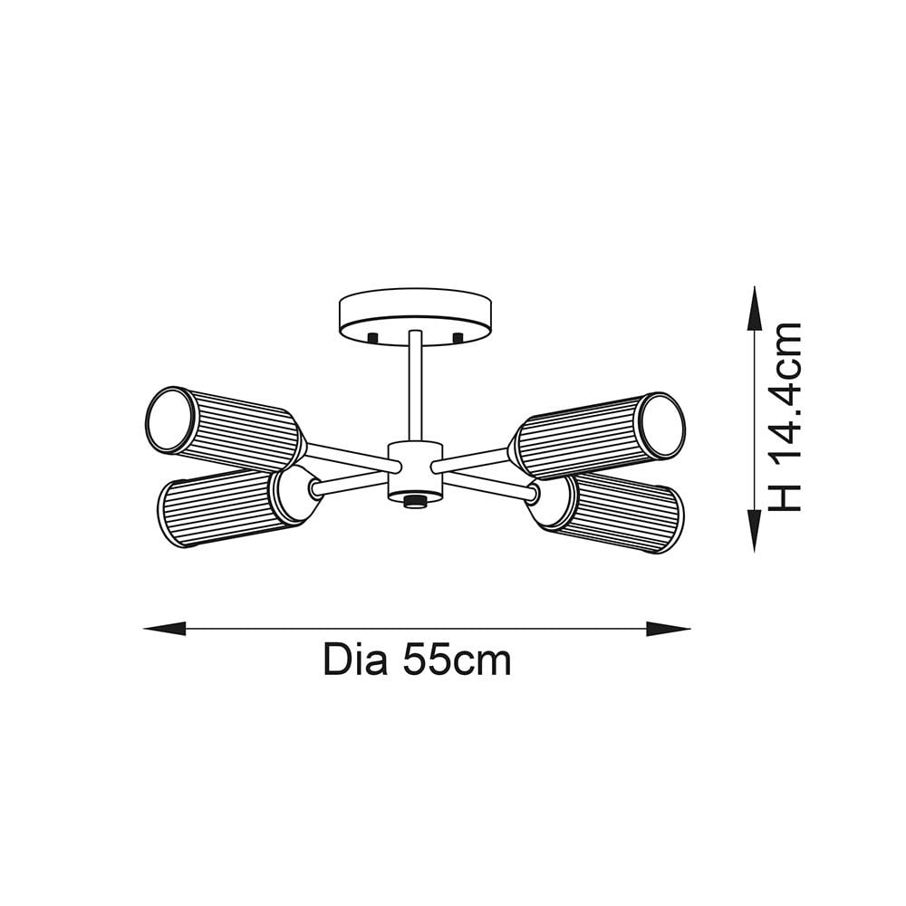 Sally 6 Light Semi Flush Fitting in Satin Brass & Ribbed Glass