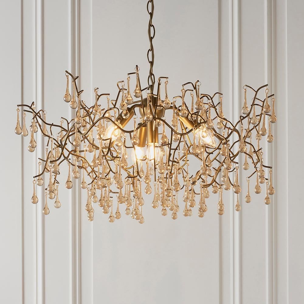 Colin Aged Gold Ceiling Pendant with Glass Droplets