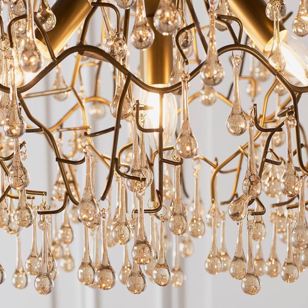 Colin Aged Gold Ceiling Pendant with Glass Droplets