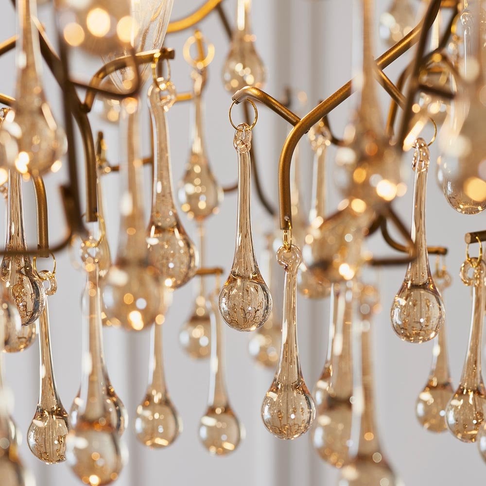Colin Aged Gold Ceiling Pendant with Glass Droplets