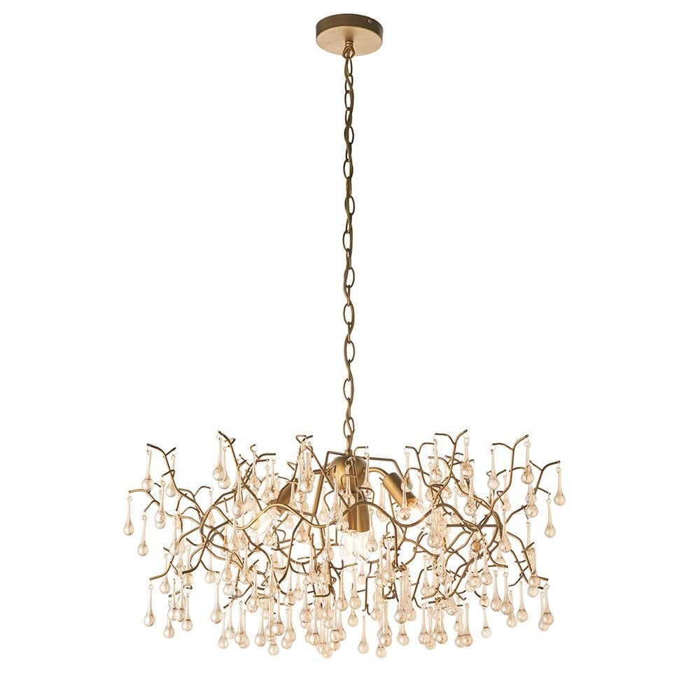 Colin Aged Gold Ceiling Pendant with Glass Droplets