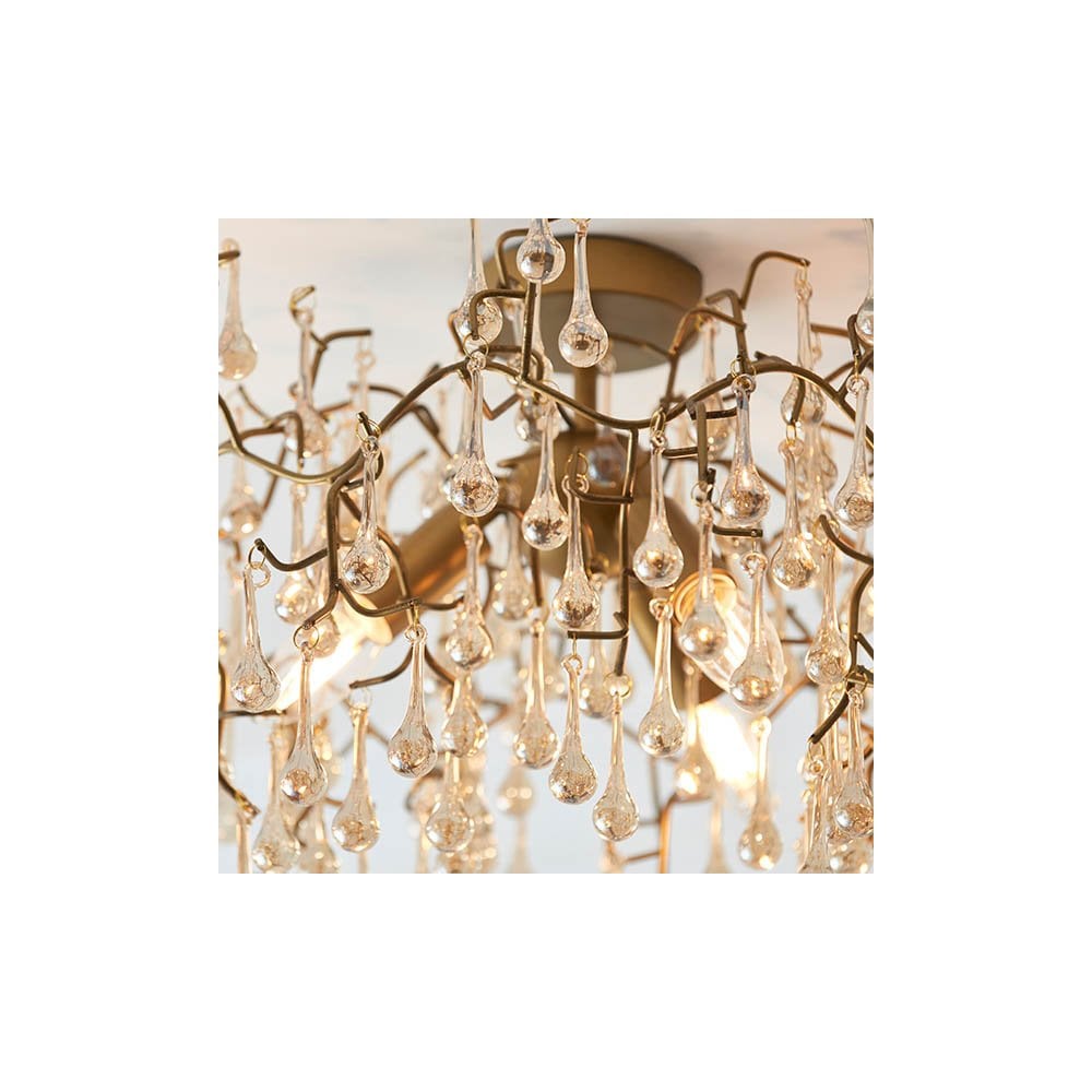 Colin Aged Gold 3 Light Semi flush with Glass Droplets