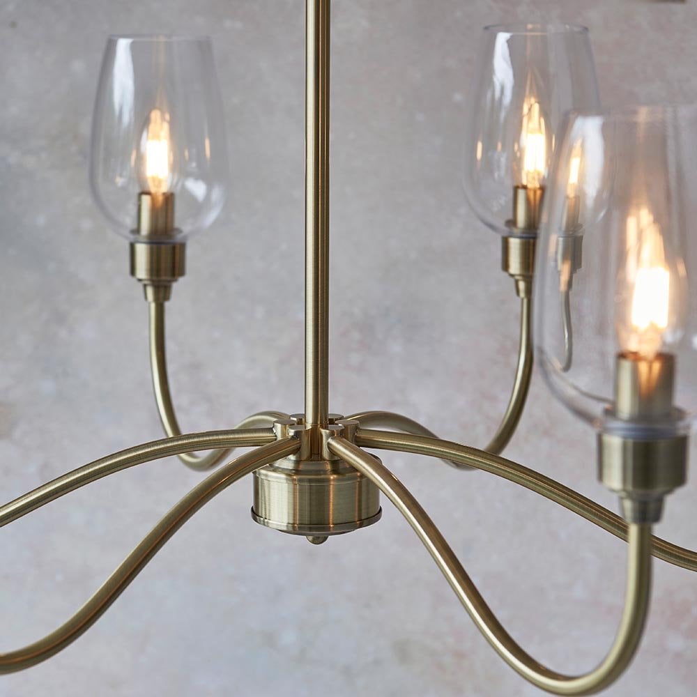 Pure 6 Light Antique Brass Fitting with Glass Shades