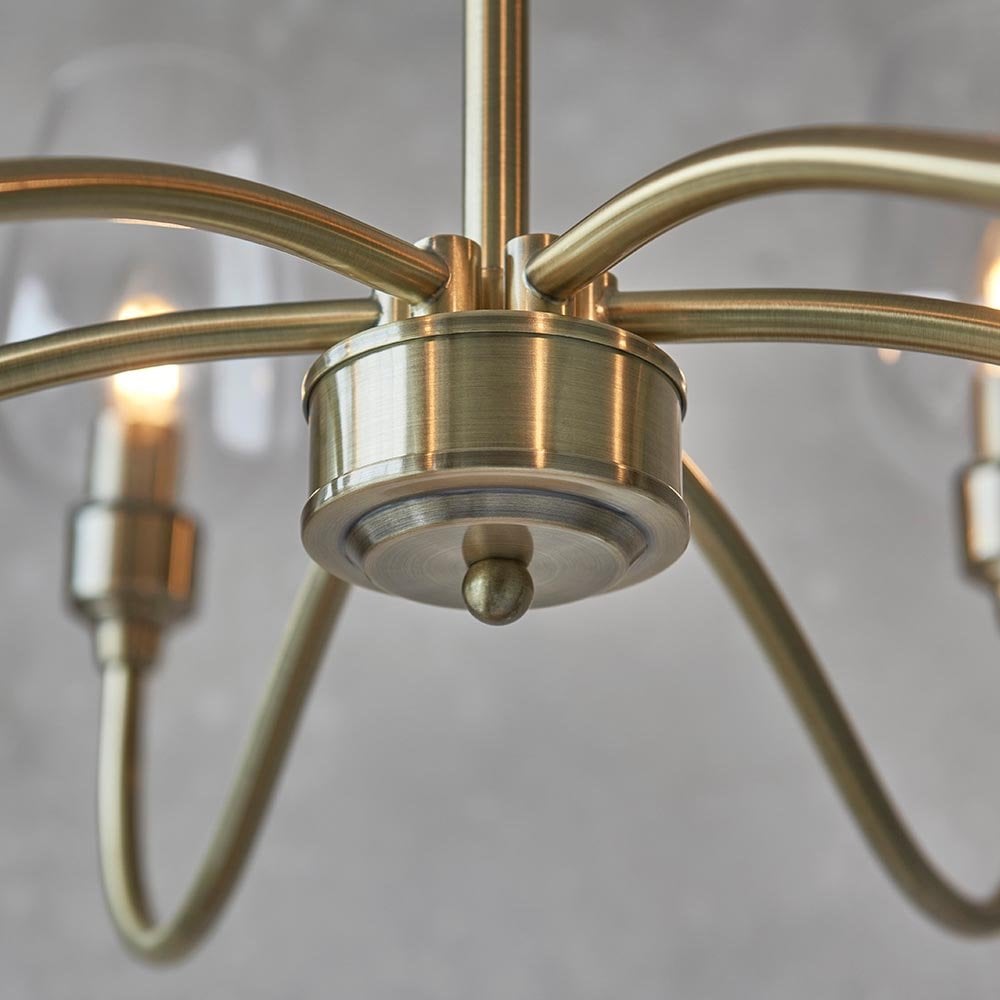 Pure 6 Light Antique Brass Fitting with Glass Shades