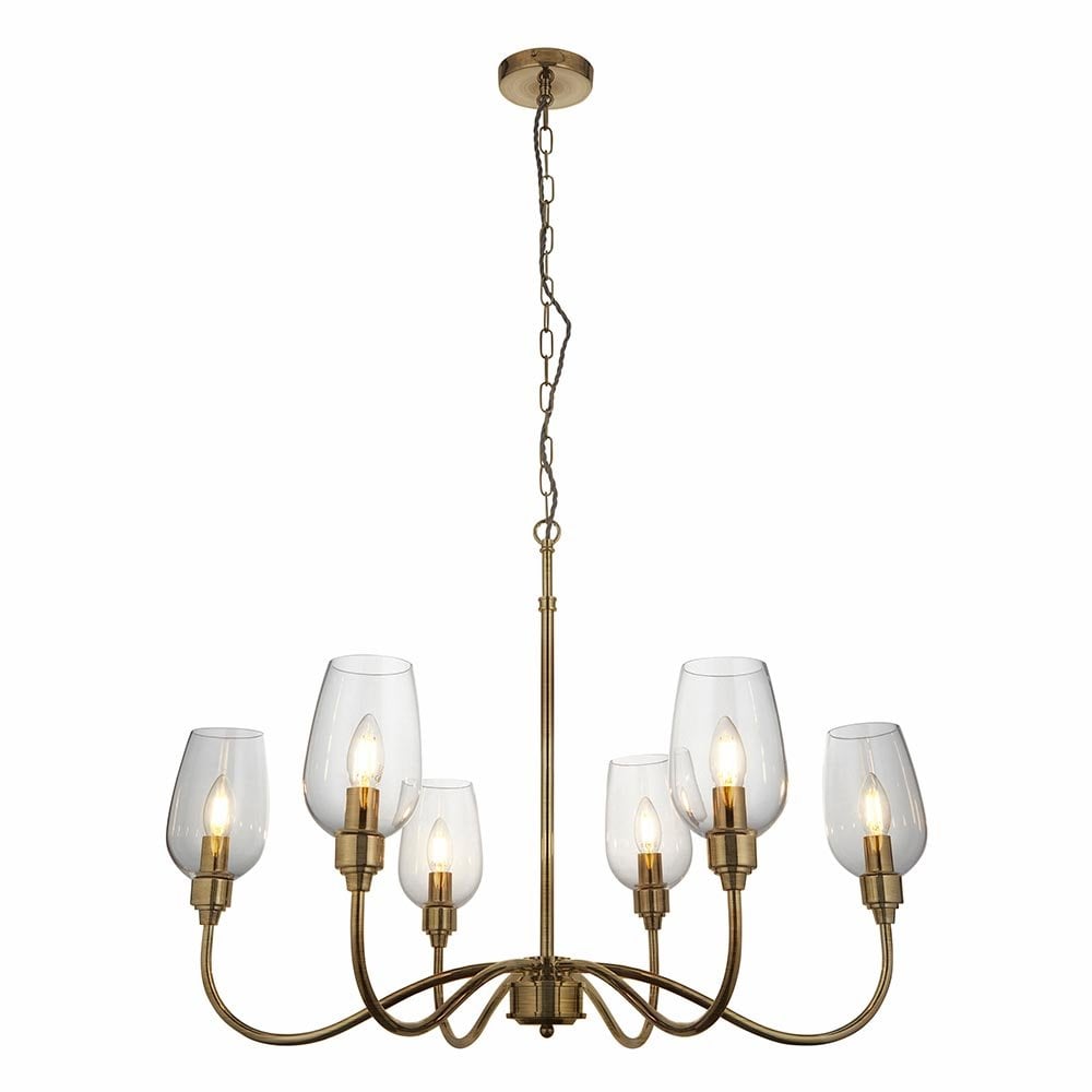 Pure 6 Light Antique Brass Fitting with Glass Shades