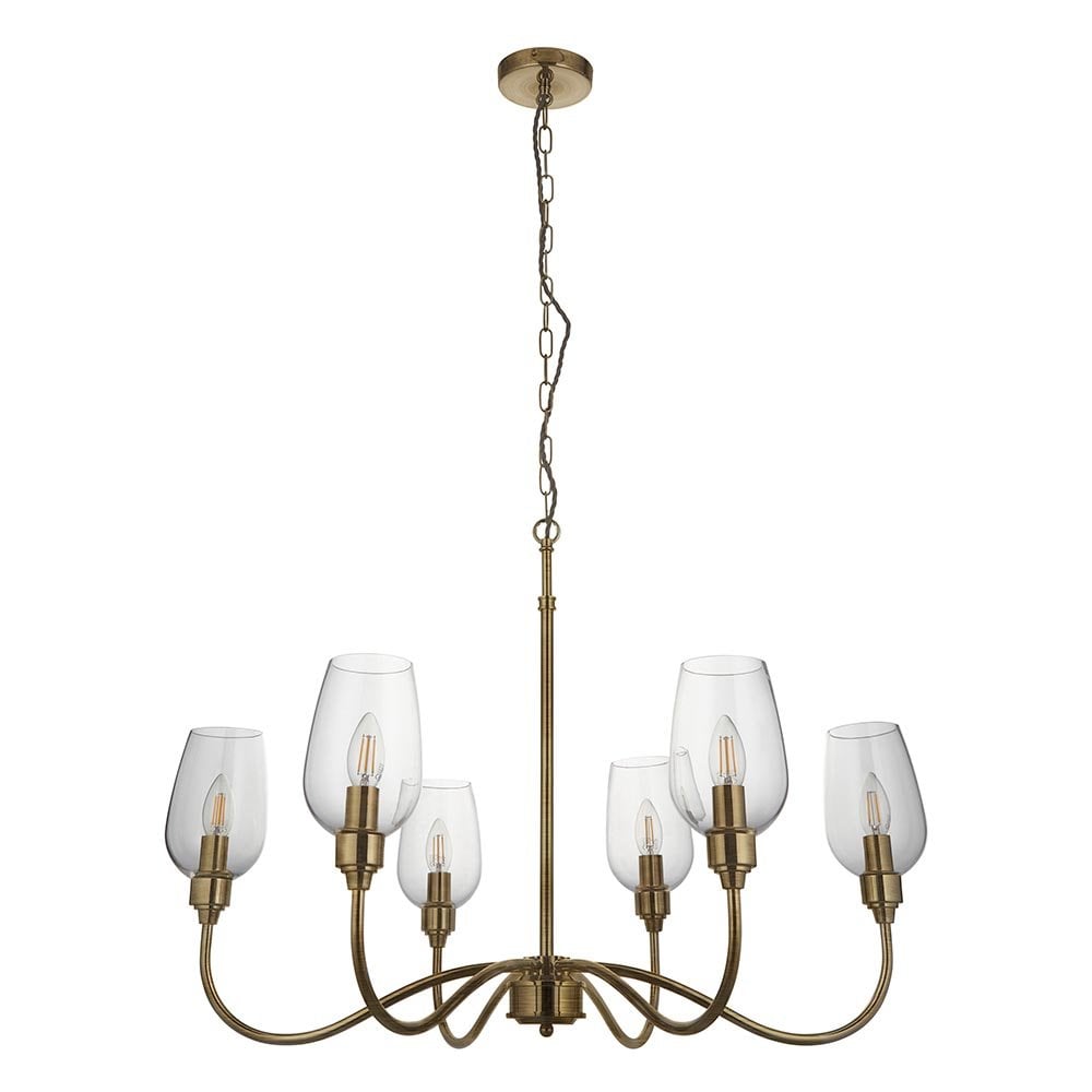 Pure 6 Light Antique Brass Fitting with Glass Shades