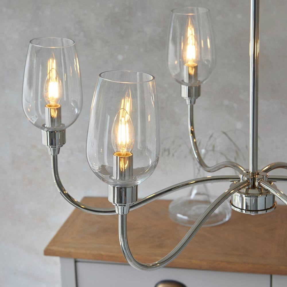 Pure 6 Light Bright Nickel Fitting with Glass Shades