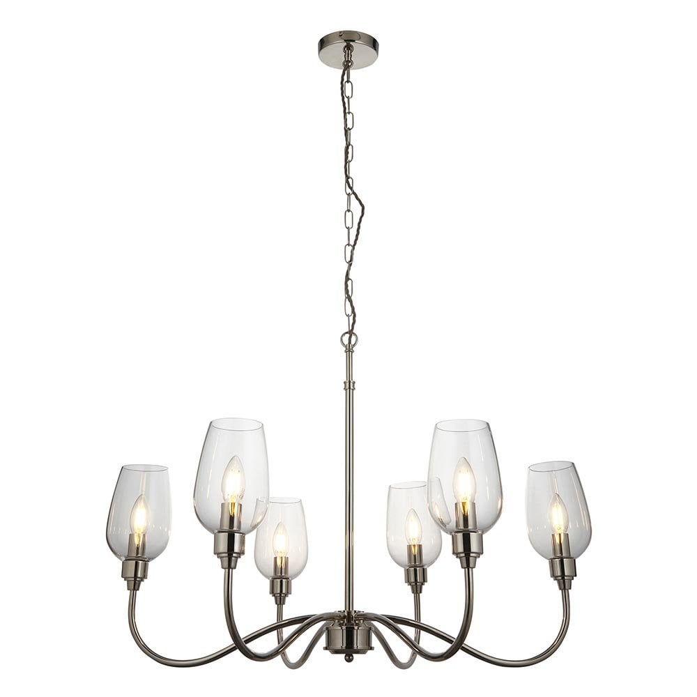 Pure 6 Light Bright Nickel Fitting with Glass Shades
