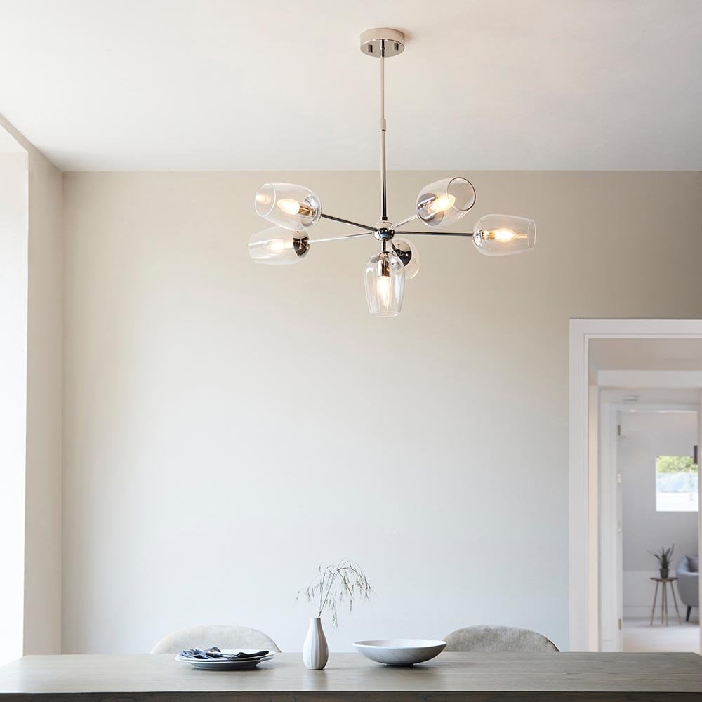 Maeve 6 Light Pendant with Adjustable Stem in Bright Nickel