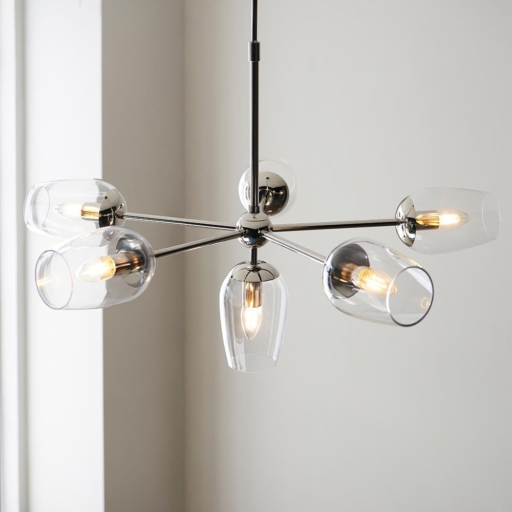 Maeve 6 Light Pendant with Adjustable Stem in Bright Nickel